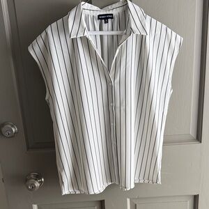 Modern Works Women's Black and White Striped Button Down Shirt